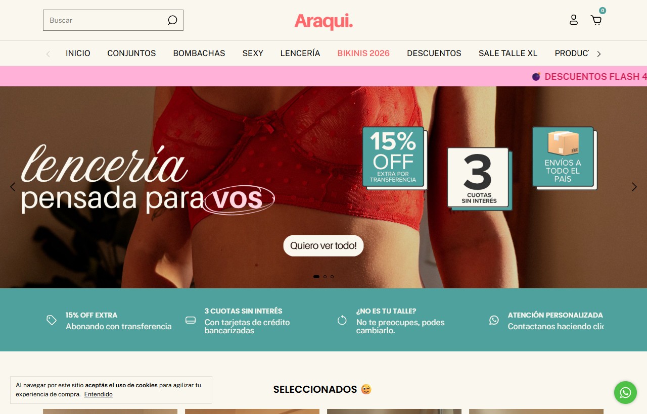 Captura de pantalla de la tienda Araqui en su versión de escritorio