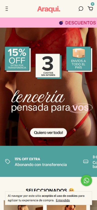 Captura de pantalla de la tienda Araqui en su versión móvil
