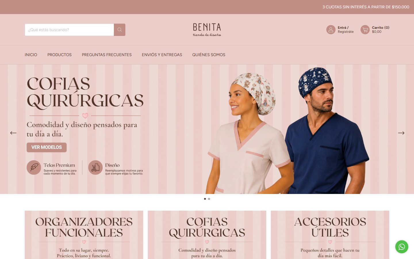 Captura de pantalla de la tienda Benita en su versión de escritorio