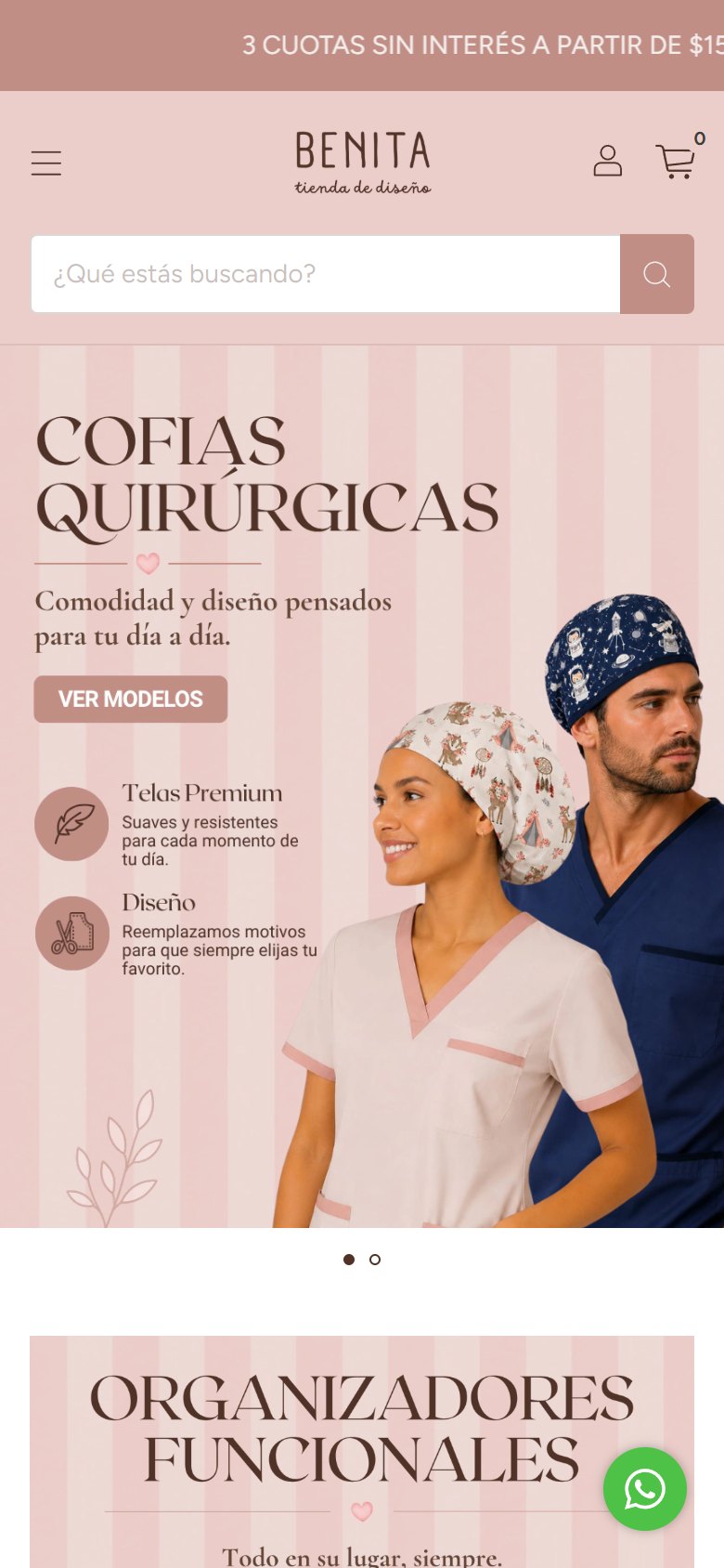 Captura de pantalla de la tienda Benita en su versión móvil