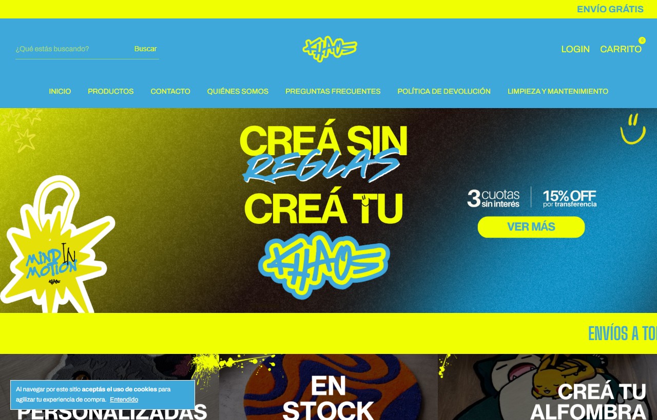 Captura de pantalla de la tienda Khaos Tufting en su versión de escritorio