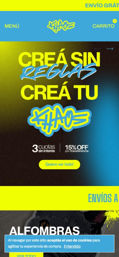 Captura de pantalla de la tienda Khaos Tufting en su versión móvil