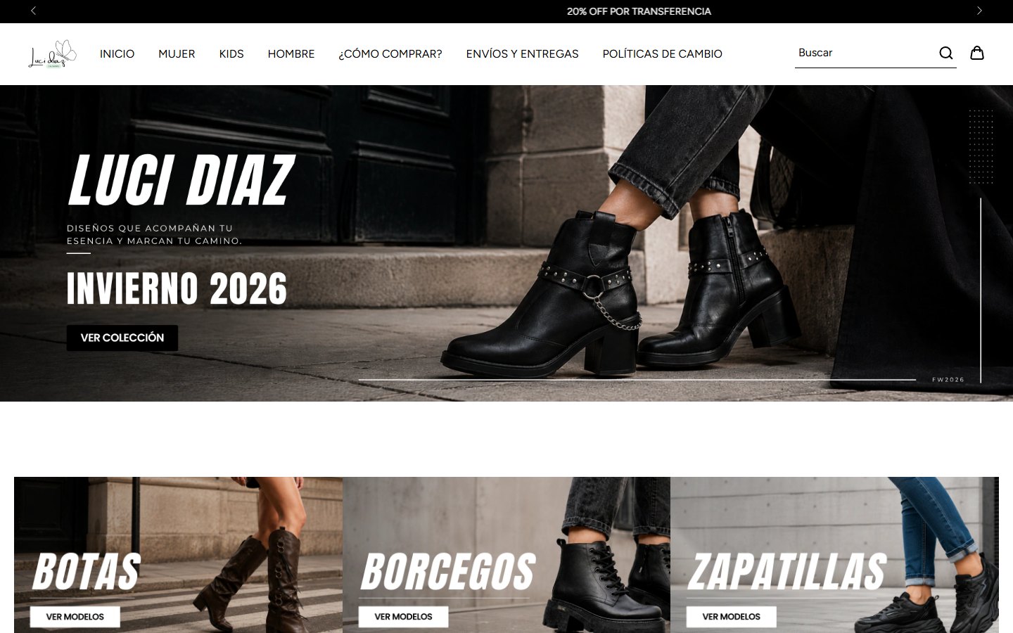Captura de pantalla de la tienda Luci Díaz en su versión de escritorio