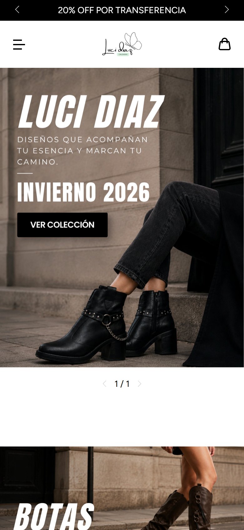 Captura de pantalla de la tienda Luci Díaz en su versión móvil