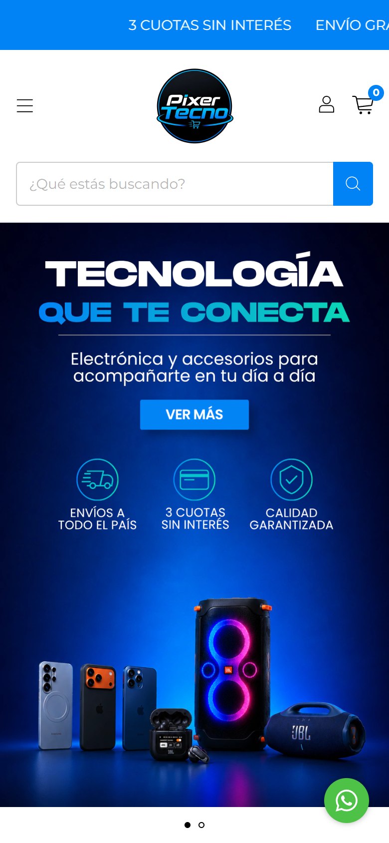 Captura de pantalla de Pixer Tecno Store en su versión móvil